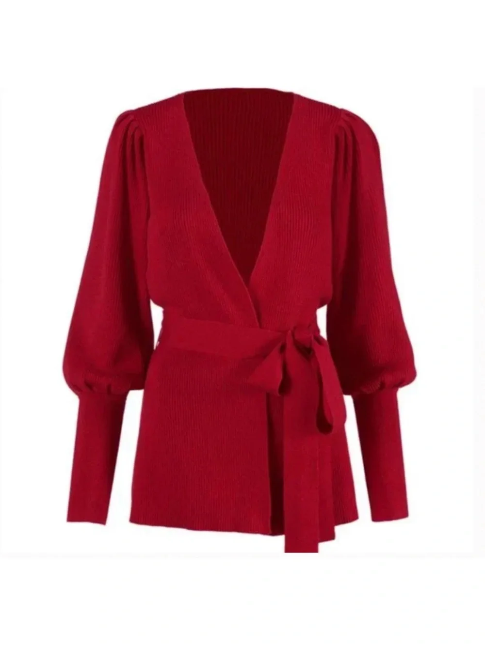 CAbi Cabaret Red Ribbed Chunky Knit Cardigan Sweater Women’s small Tie Waist